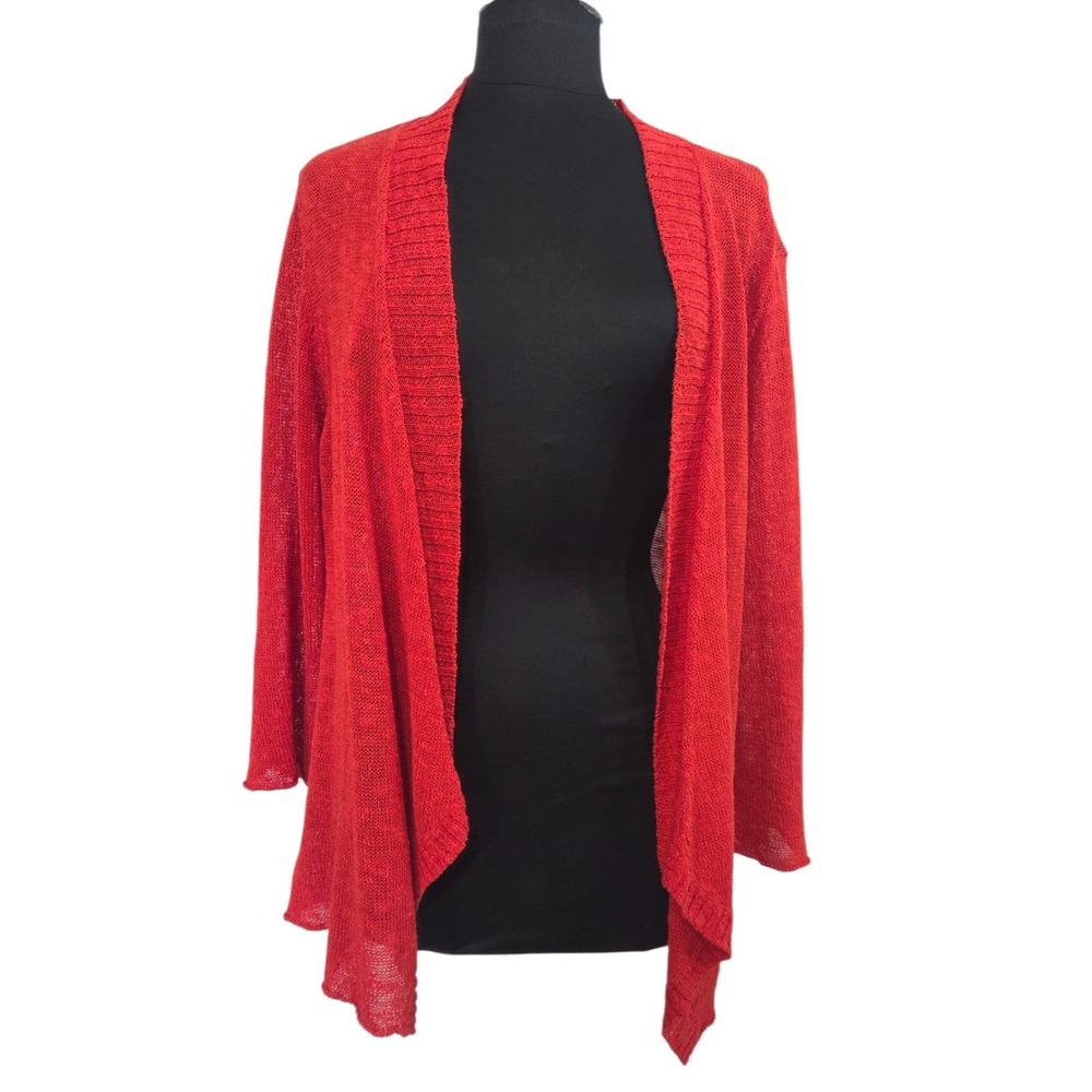 Eileen Fisher Woman XL Orange Linen Blend Luxe Open Cardigan Sweater 3/4 Sleeves